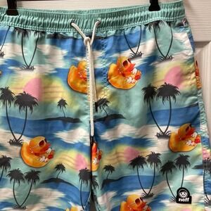 NEFF Men's Large Aloha Rubber Duck Hot Tub Drawstring Swim Board Shorts 9"
